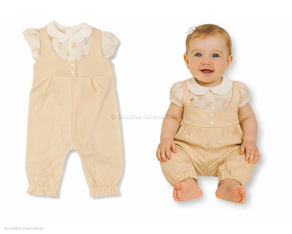 Baby Girls 2 Pcs Long Romper Set With Flower Print