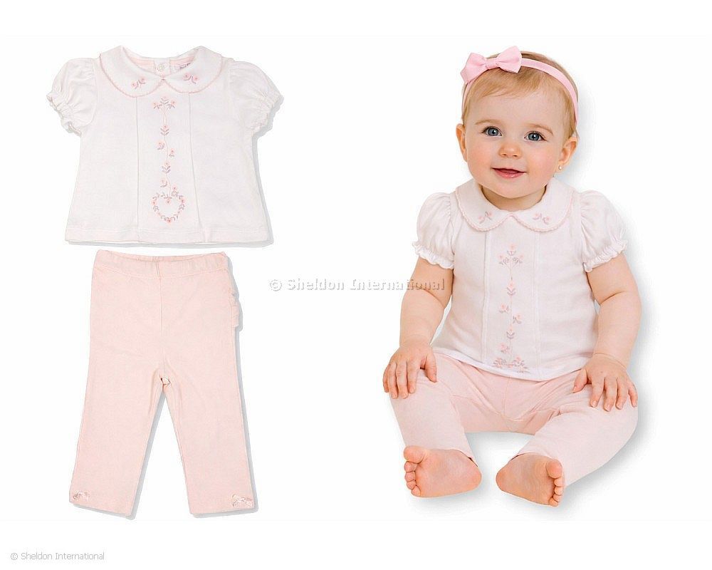Baby Girls 2 Pcs Legging Set With Floral Embroidery