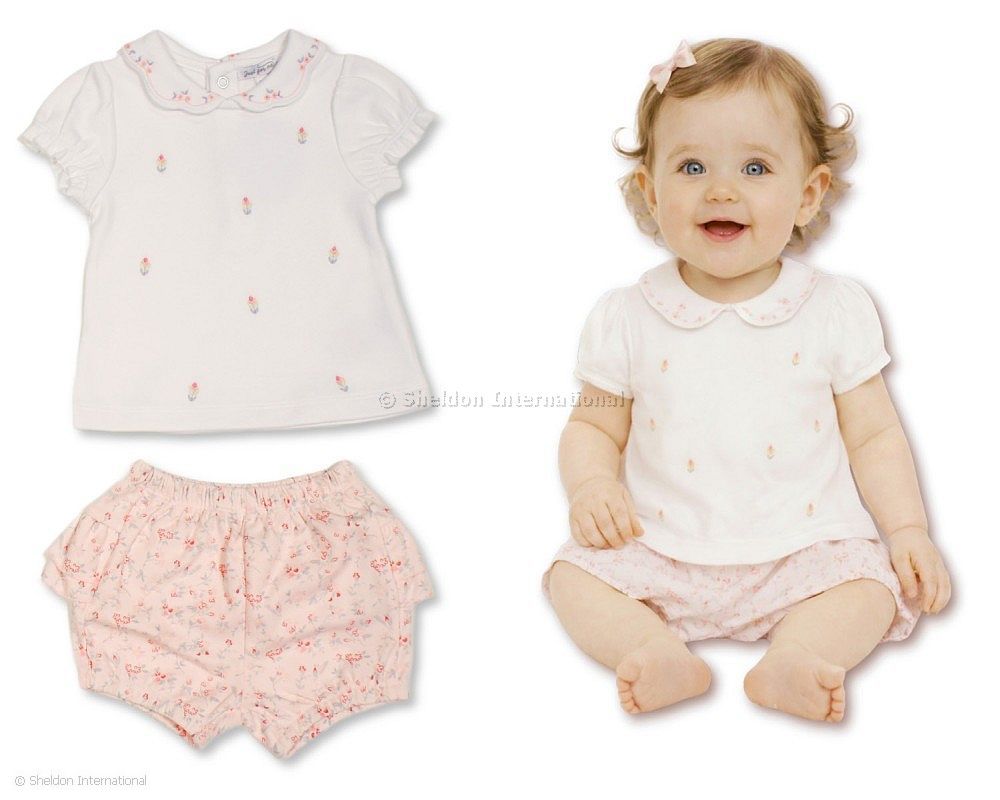 Baby Girls 2 Pcs Shorts Set With Floral Print And Embroidery
