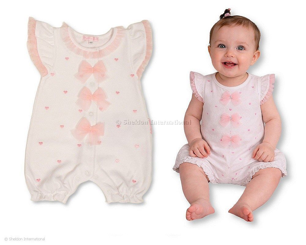 Baby Girls Short Romper With 3 Bows - Hearts