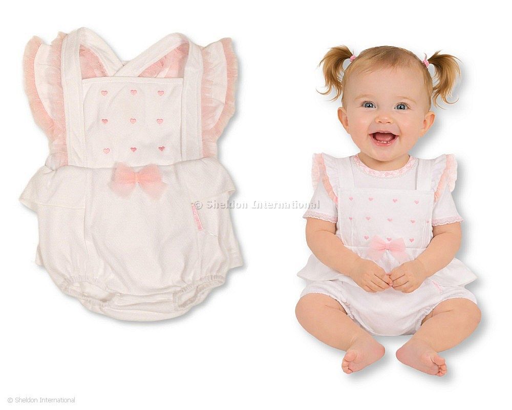 Baby Girls 2 Pcs Short Dungaree Set With Bow - Hearts