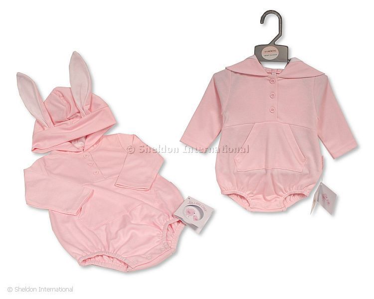 Baby All-In-One With Bunny Ears - Short - Pink