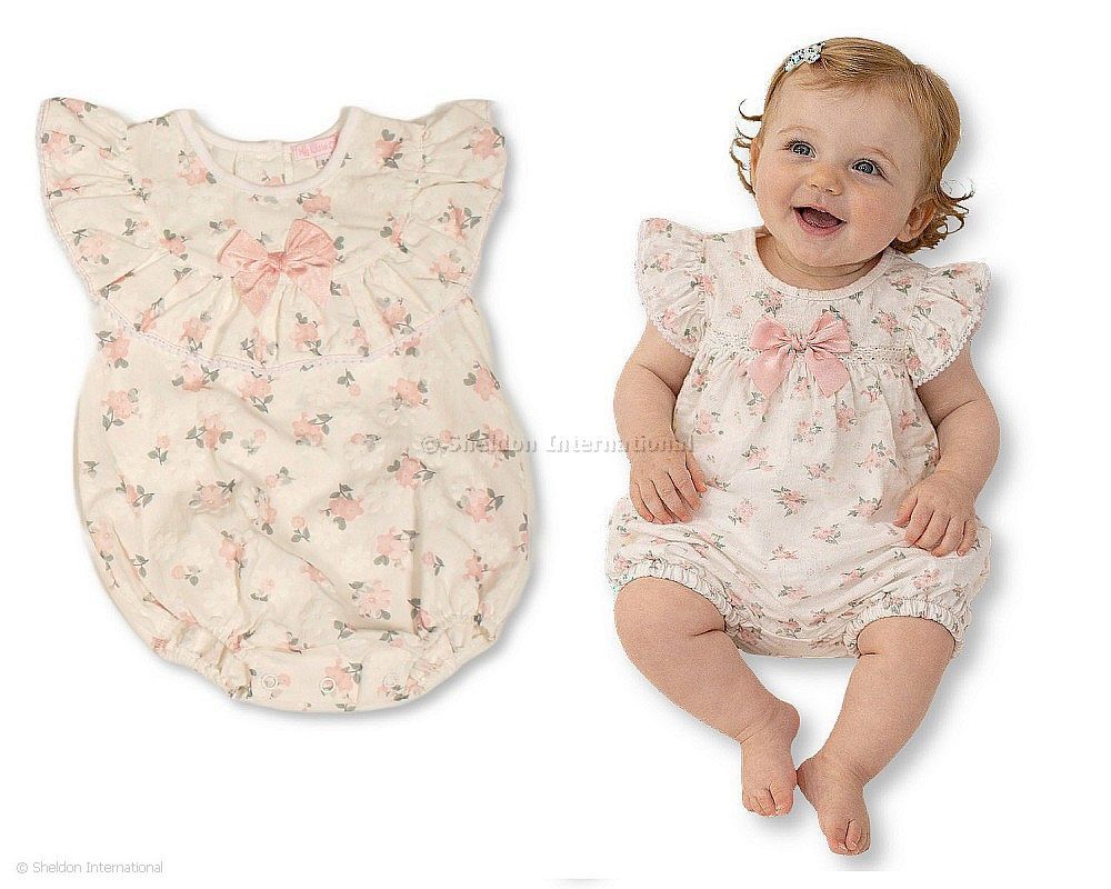 Baby Girls Short Romper With Floral Print And Bow