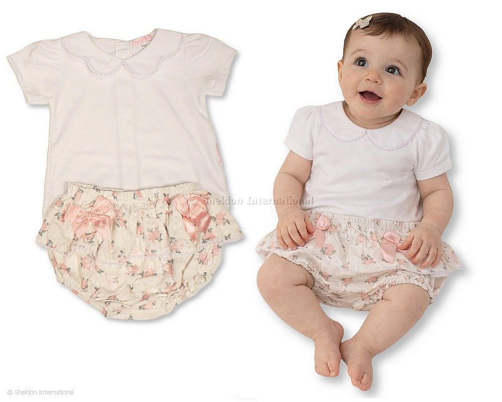 Baby Girls Short 2 Pcs Set With Floral Print And Bow
