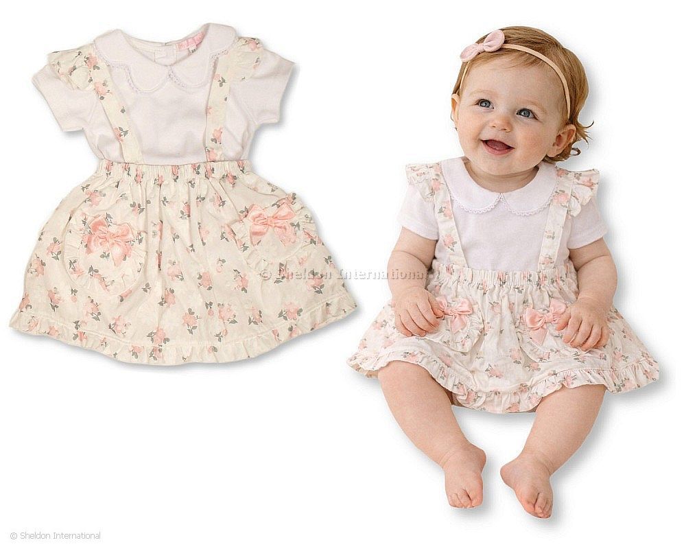 Baby Girls 2 Pcs Dress Set With Floral Print And Bows