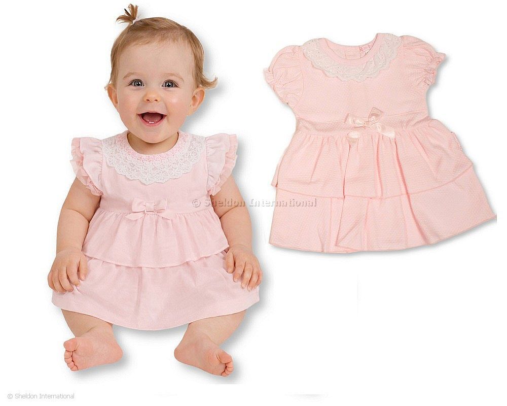 Baby Girls 2 Tier Dress With Lace And Bow