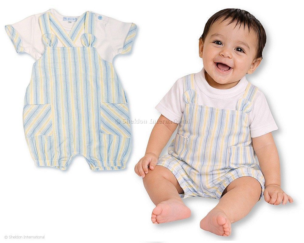 Baby Boys 2 Pcs Striped Dungaree Set With Pockets