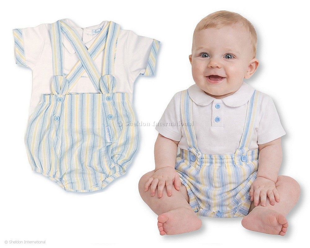 Baby Boys 2 Pcs Striped Romper Set With Suspenders