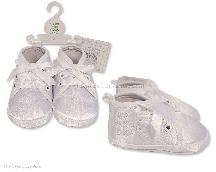 Baby Boys Christening Shoes - My Special Day - White Embroidery
