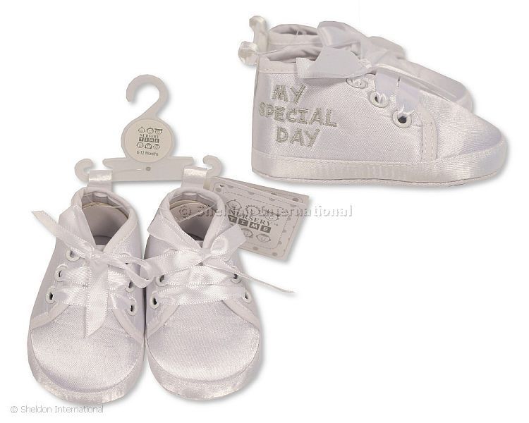 Baby Boys Christening Shoes - My Special Day - Grey Embroidery