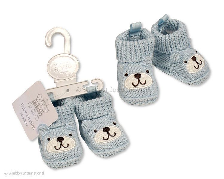 Knitted Baby Booties with Dog Face Embroidery and Ears