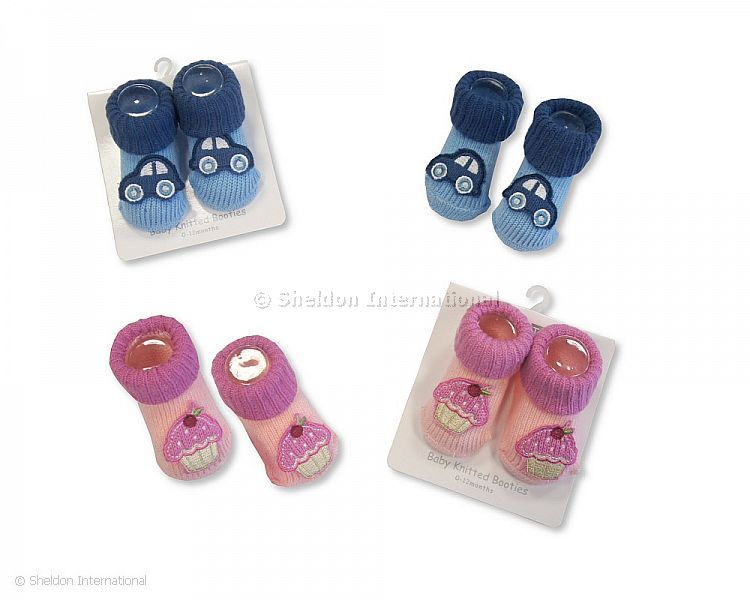 Knitted Baby Booties - Pink and Sky - 337