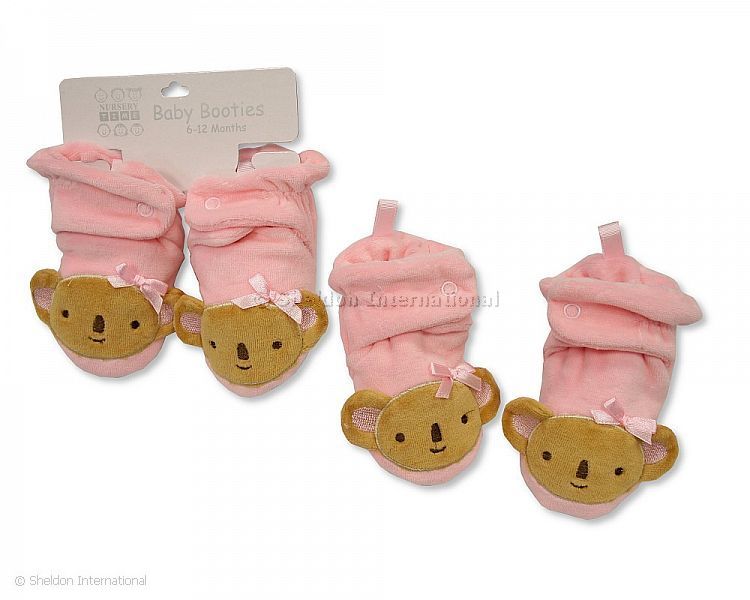Baby Velour Booties - Pink