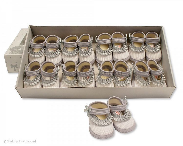 Baby Girls Booties With Ruffles - Grey