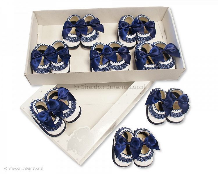 Baby Booties With Bow And Lace - Blue