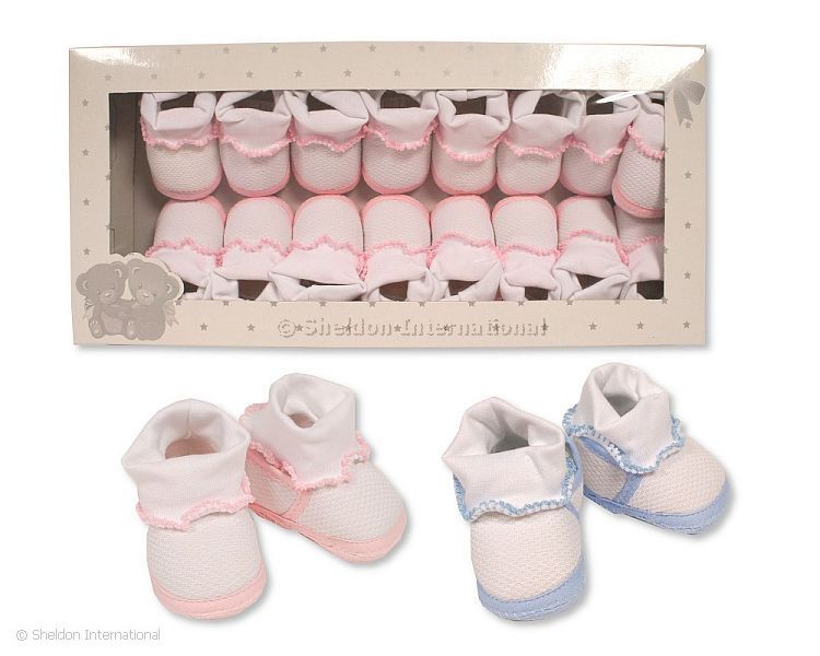 Baby Cotton Booties With Integrated Socks And Colour Trim