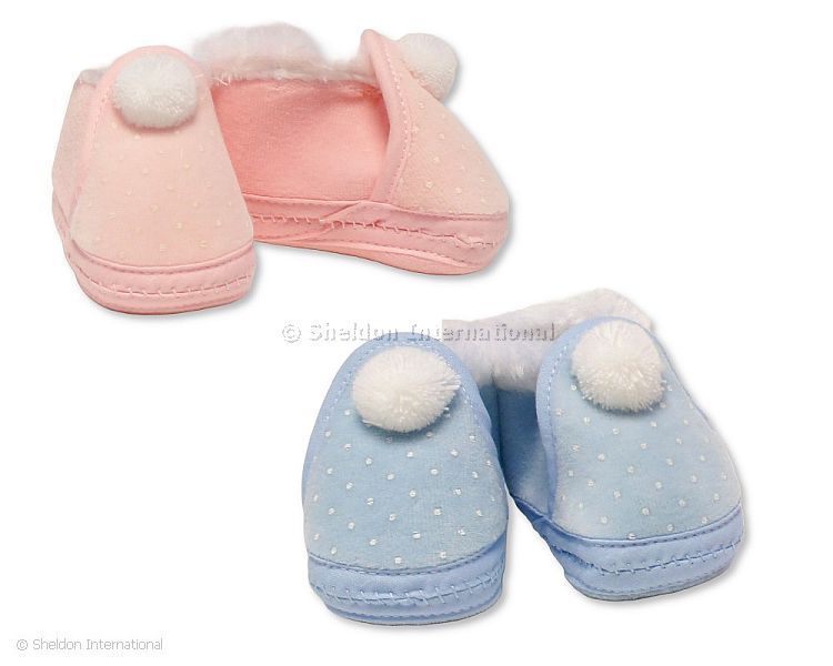 Baby Booties With Fur Trim And Pompoms