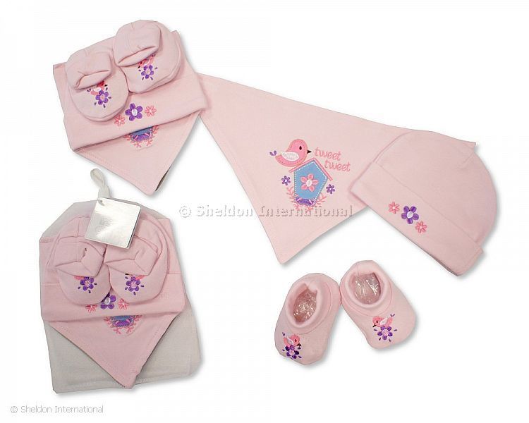 Baby Bib, Hat And Booties Set - Tweet, Tweet