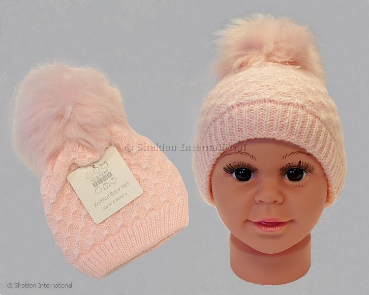 Baby Girls Knitted Pom-Pom Hat - 334P
