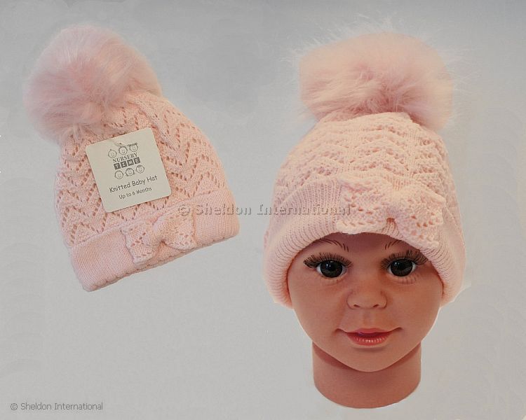 Baby Girls Knitted Pom-Pom Hat - 335P