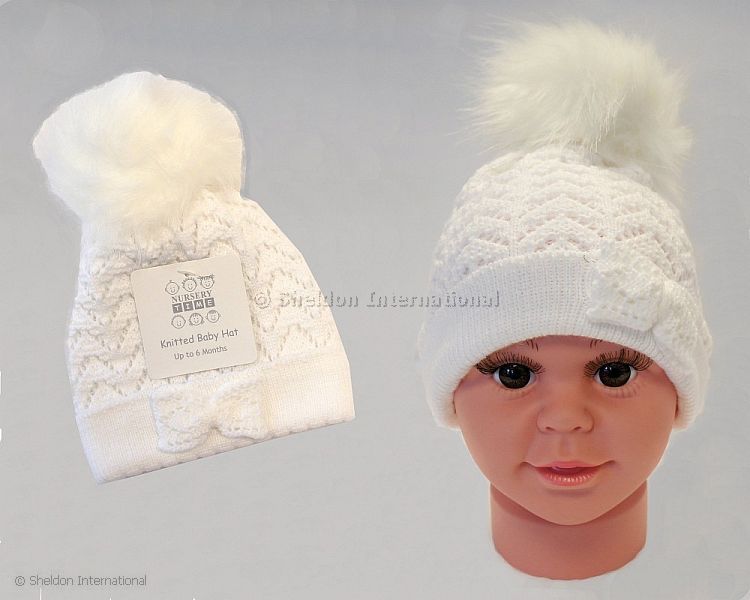 Baby Girls Knitted Pom-Pom Hat - 335W