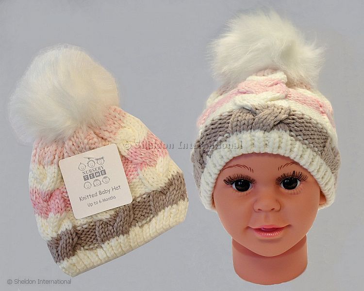 Baby Girls Knitted Pom-Pom Hat With Lining - 333P