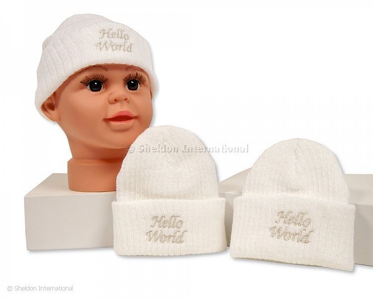 Baby Knitted Hat - Hello World