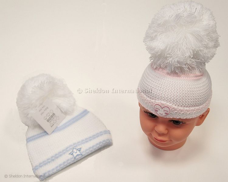 Baby Knitted Pompom Hat - Heart/Star