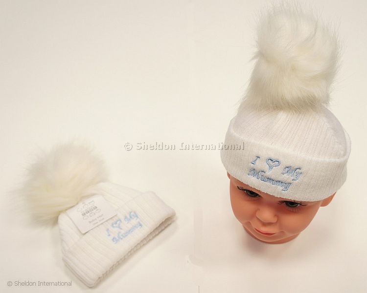 Baby Boys Knitted Pompom Hat - I Love Mummy