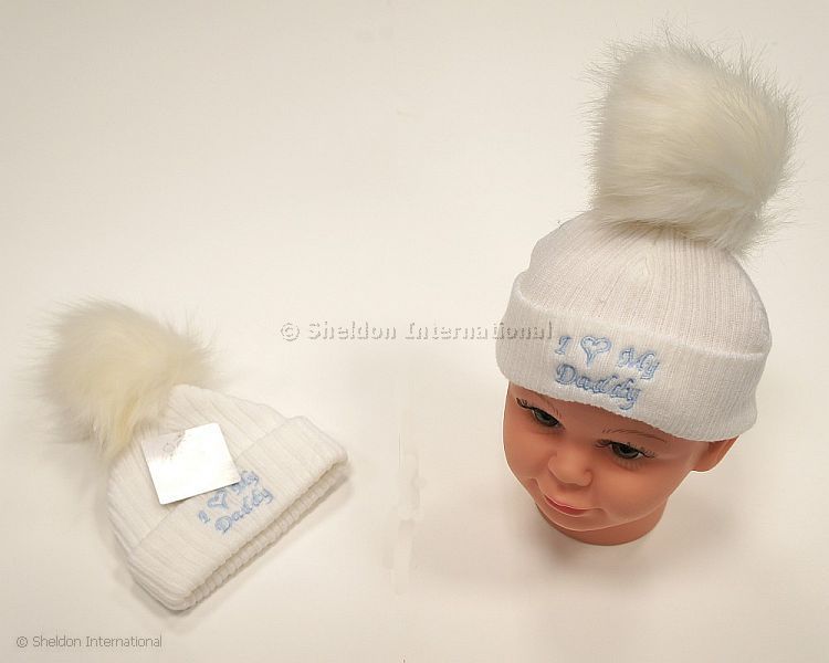 Baby Boys Knitted Pompom Hat - I Love Daddy