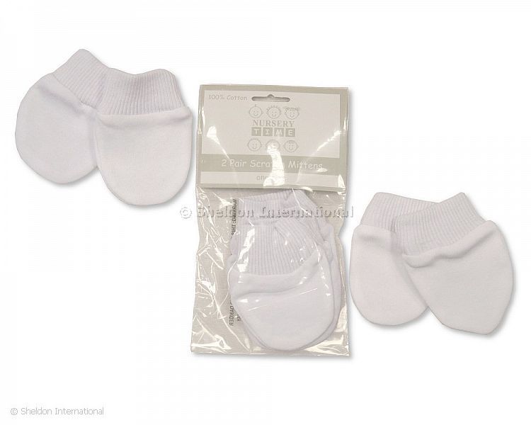 Baby Mittens - White - Packs Of 2