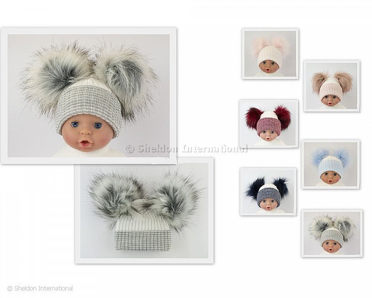 Baby Hat With Double Pom-Pom - Small/Medium - 7 Colours