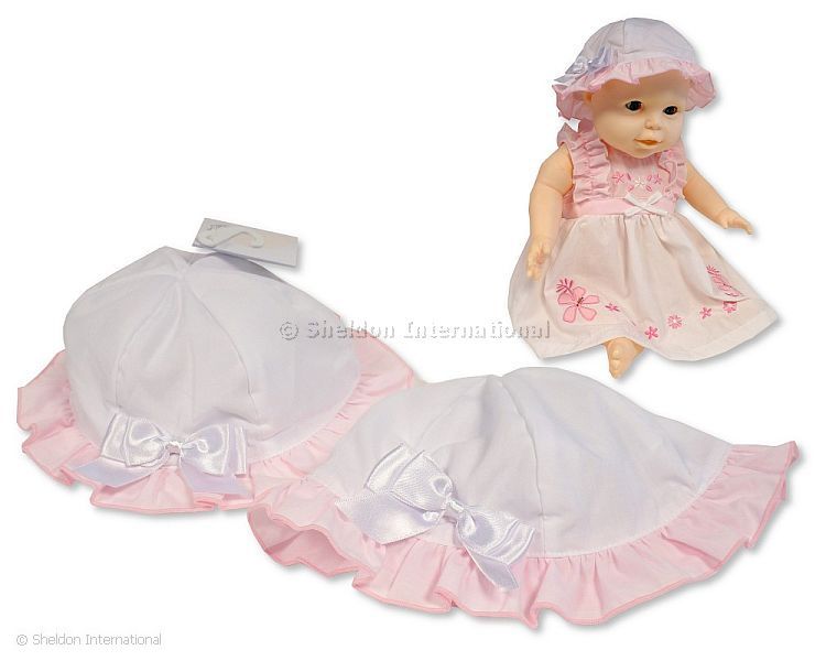 Baby Girls Summer Hat With Bow - Pink - Size Medium/Large