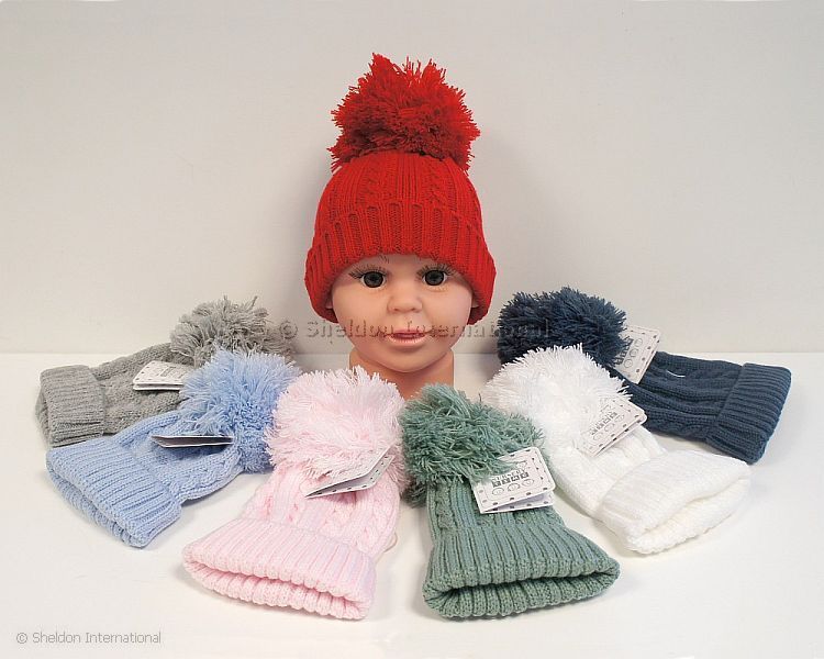 Baby Knitted Pom-Pom Hat - 7 Colours - Extra Small/ Small