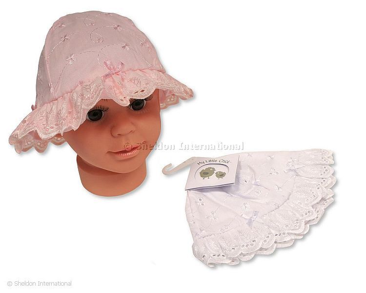Baby Girls Summer Hat With Lace, Embroidery And Bow