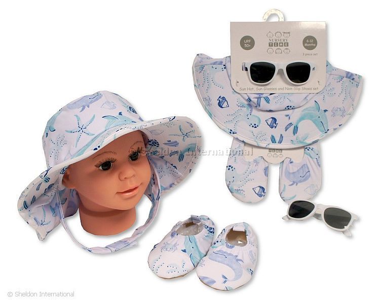 Baby Boys Sun Hat, Sun Glasses And Non-Slip Shoes Set