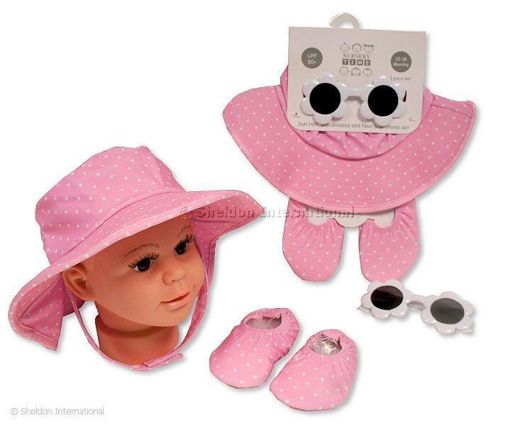 Baby Girls Sun Hat, Sun Glasses And Non-Slip Shoes Set