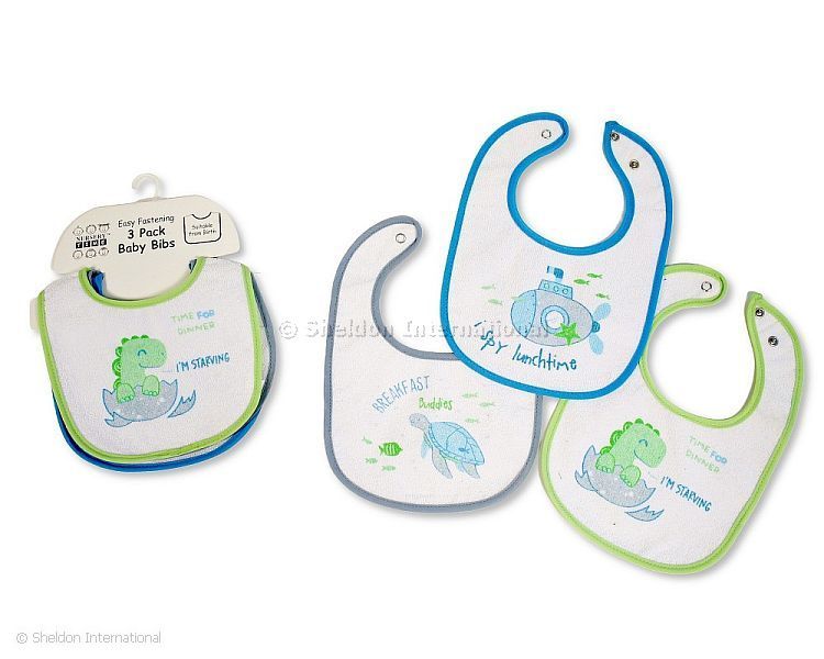 Baby Meal Bibs Boys With Peva Back - Packs Of 3