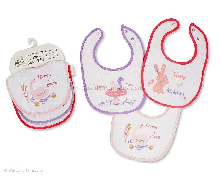 Baby Meal Bibs Girls With Peva Back - Packs Of 3