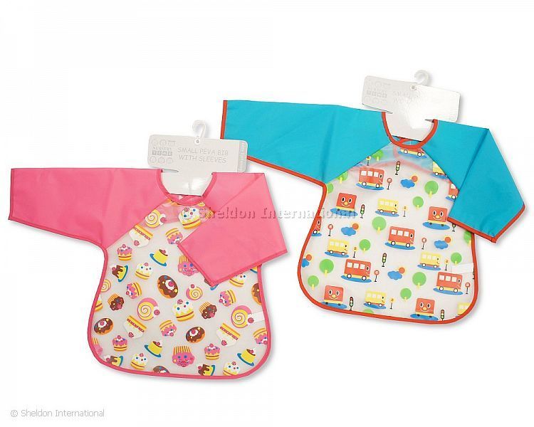 Baby Peva Bibs With Sleeves - Bus/ Cakes