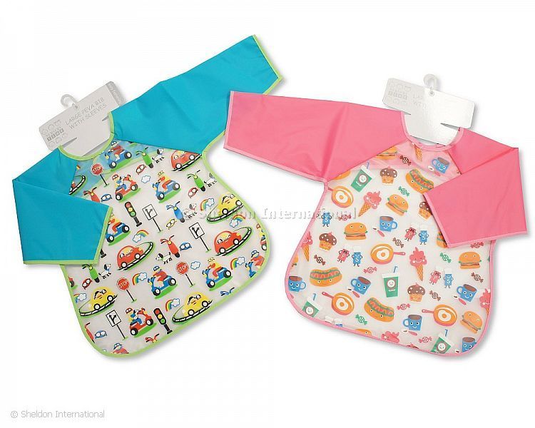 Baby Peva Bibs With Sleeves - Cars/ Food