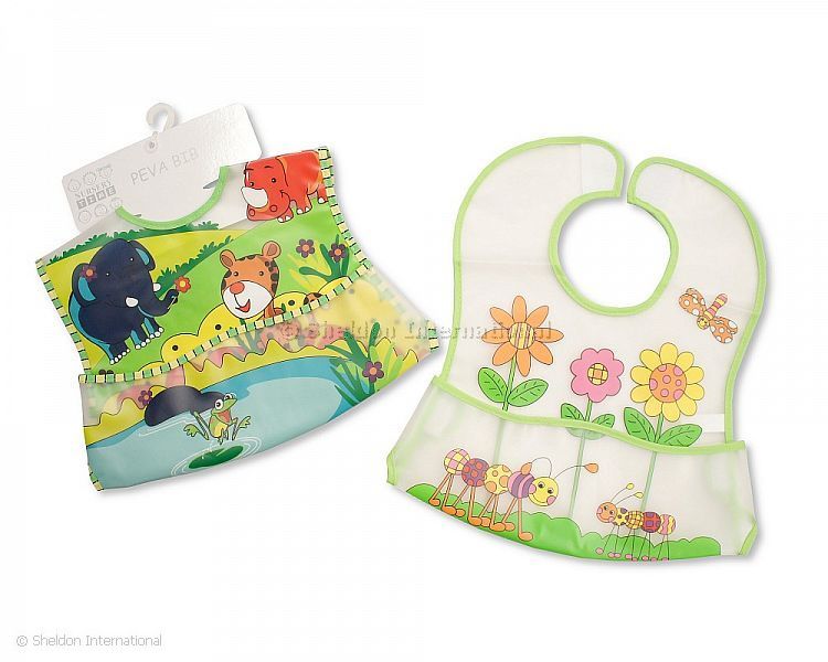 Small Baby PEVA Bibs with Pocket - Safari/ Garden