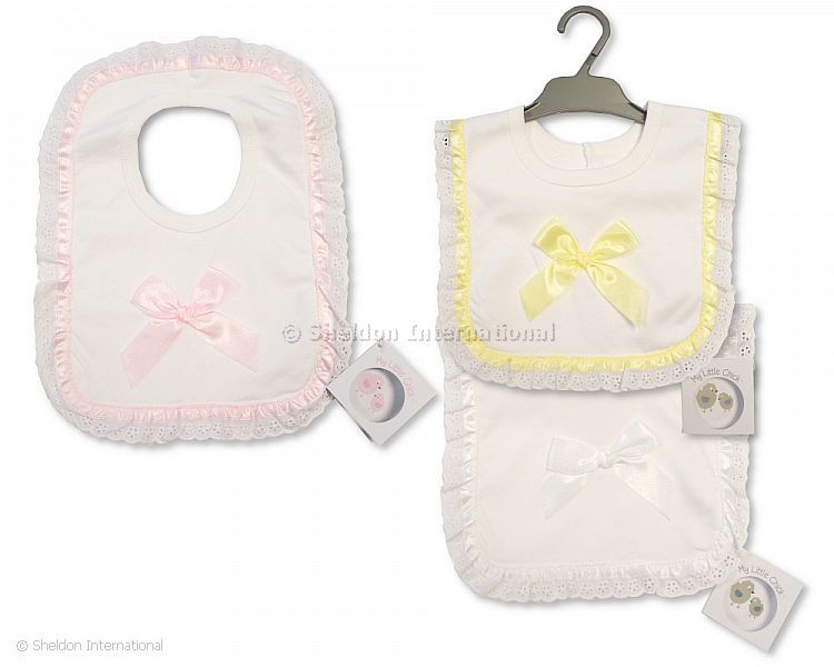 Baby Pop-Over Bibs With Lace Border And Bow