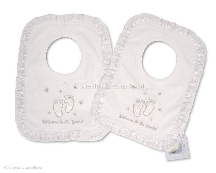 Baby Christening Pop-Over Bibs With Lace - Welcome To The World