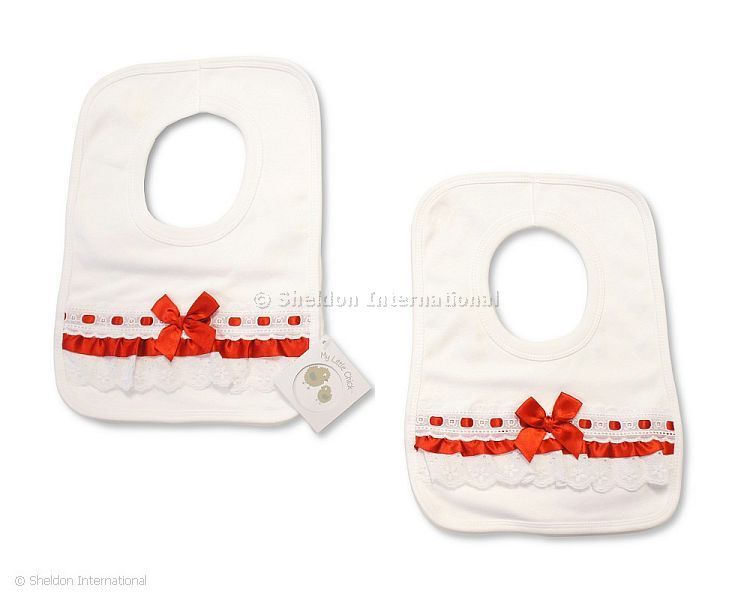 Baby Christmas Pop-Over Bibs With Lace And Bow