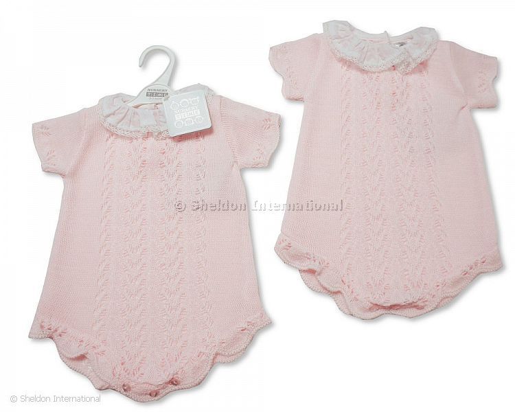 Baby Girls Knitted Romper With Lace Collar
