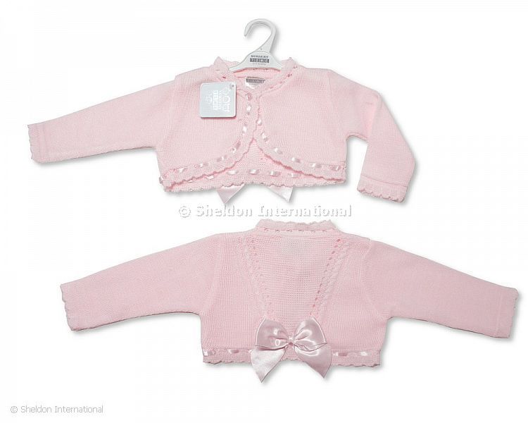 Baby Girls Knitted Bolero With Bow - Pink