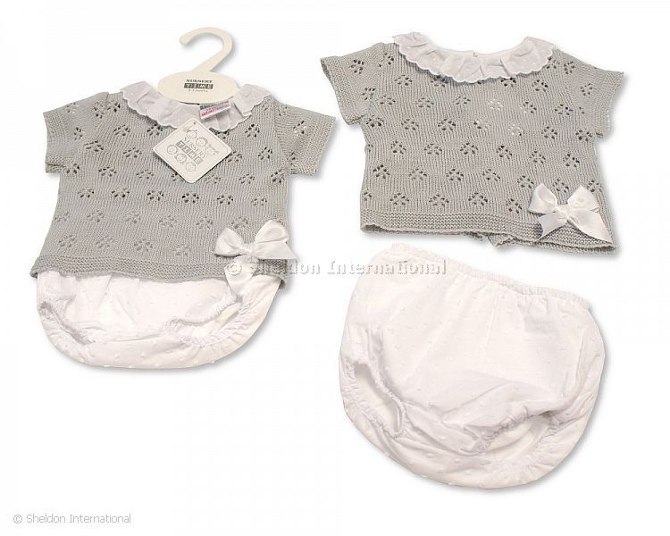 Knitted Baby 2 pcs Set with Bow and Lace Collar