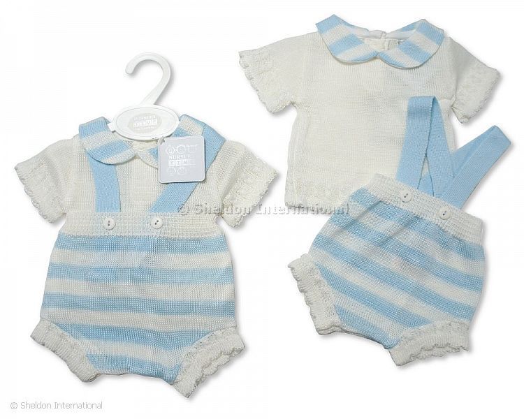 Baby Boys Striped Knitted 2 Pcs Dungaree Set