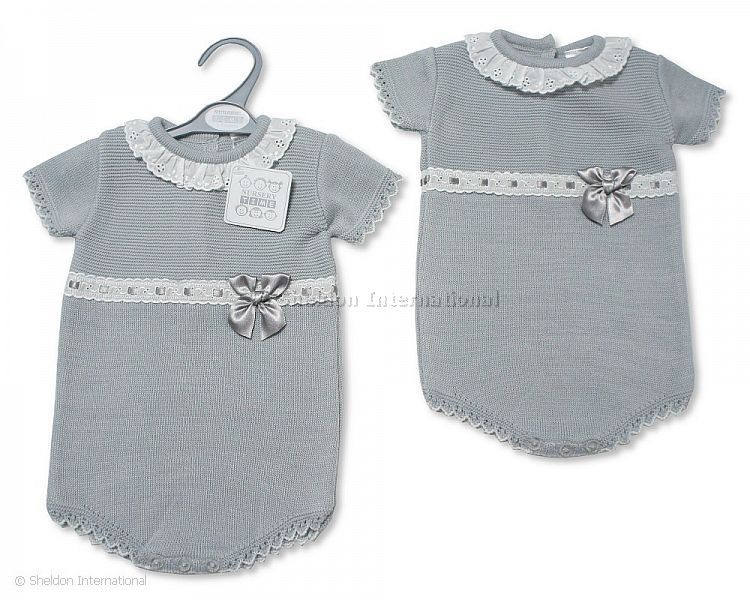 Knitted Baby Romper with Bow